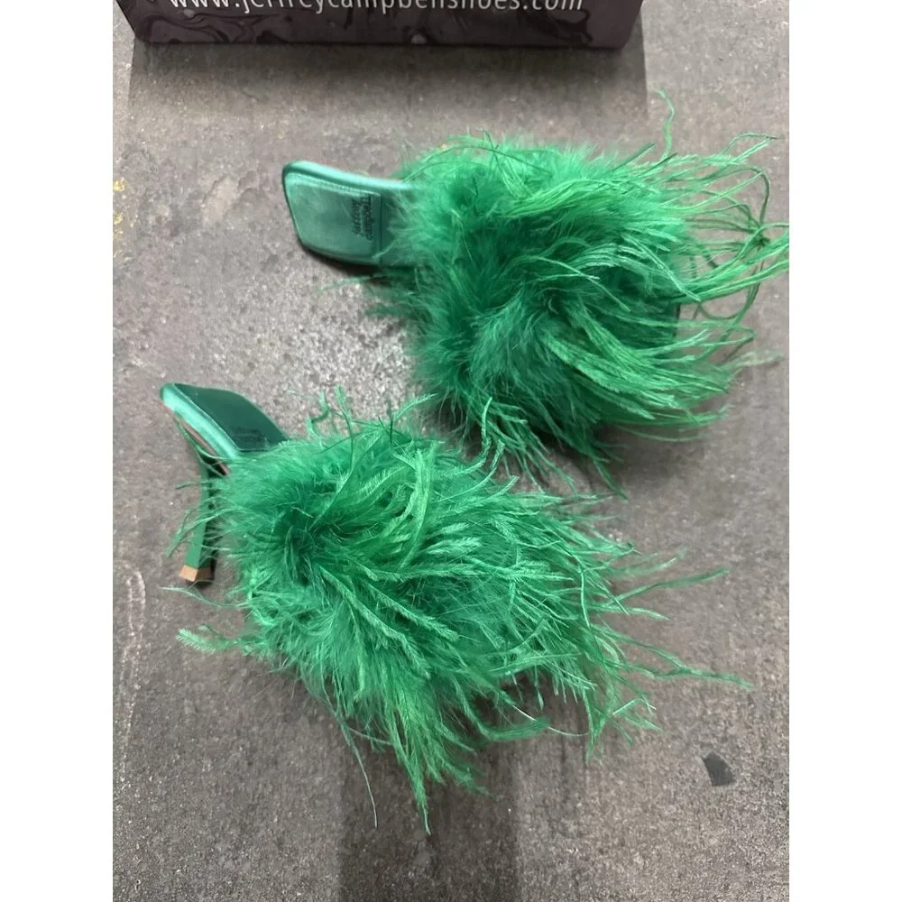Jeffrey Campbell Chauffeur Feather Mule Heels Bright Green - Picture 5 of 7